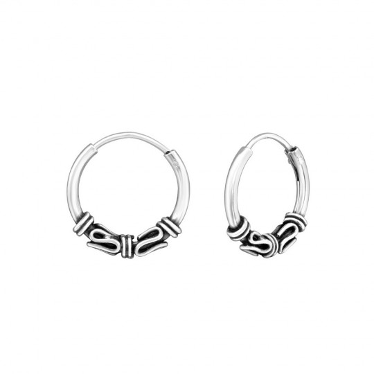 Bali ear hoops earrings, 925 silver, 12x1.2mm