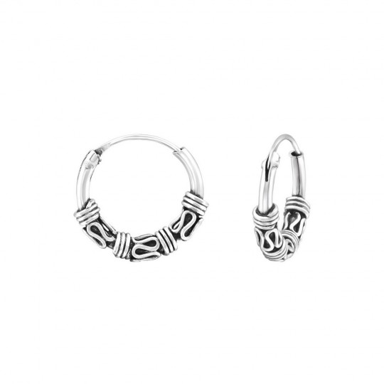 Bali ear hoops earrings, 925 silver, 12x1.2mm