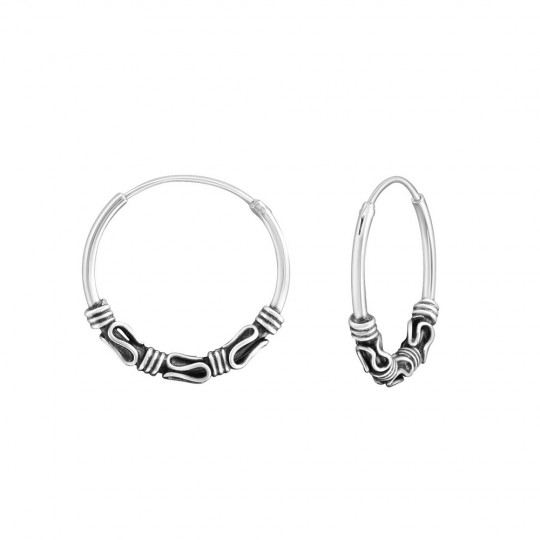 Bali ear hoops earrings, 925 silver, 18x1.2mm