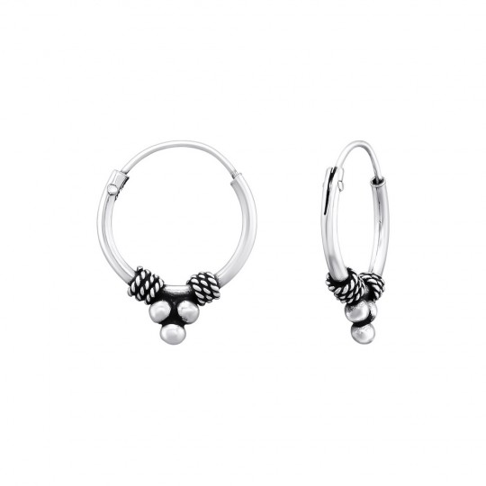 Bali ear hoops earrings, 925 silver, 12x1.2mm